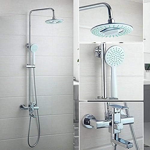 TECKI Chrome 8 Inch Rainfall Handheld Shower Faucet Set with Plastic Hand Shower