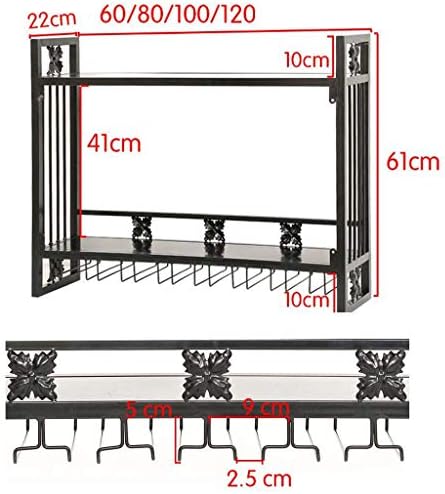 Wall-Mounted Wine Rack with Hooks and Dual Layer Storage