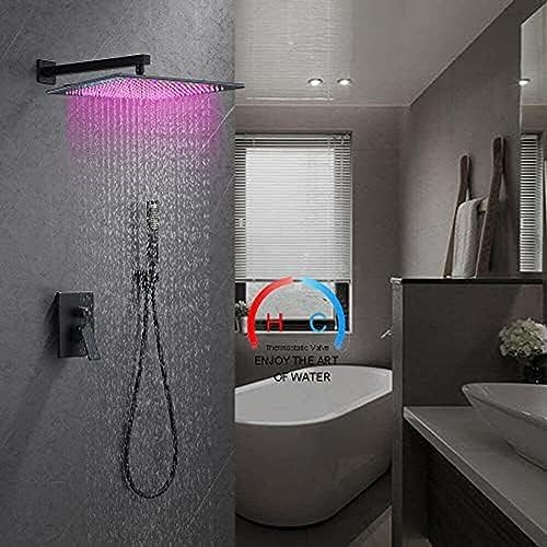 TECKI Thermostatic Shower Faucet System with LED Rainfall and Handheld Massage
