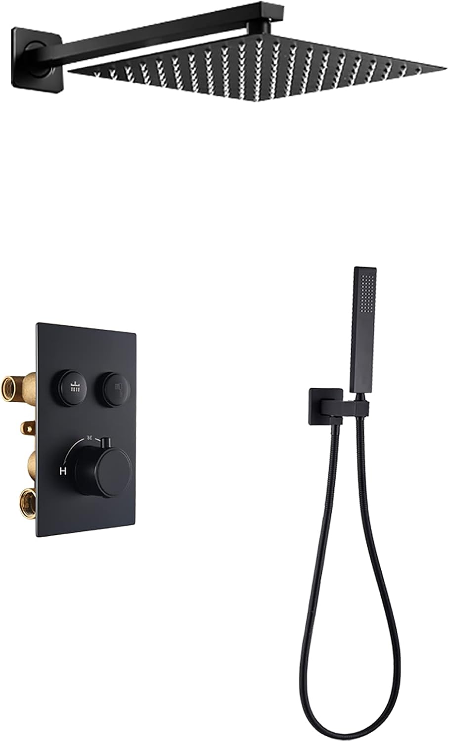 Black Rain Shower System with Brass Thermostatic Faucet Set