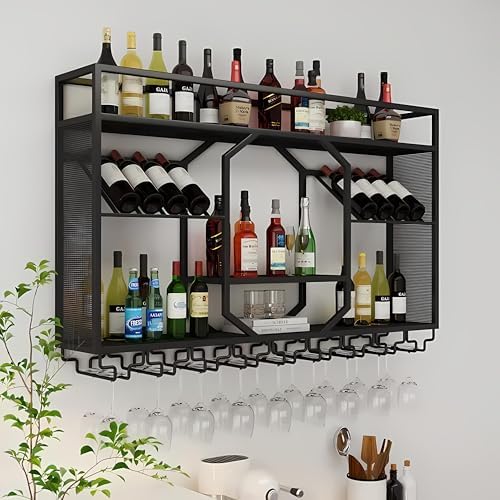 RAJYQODIS 4724in Wall-Mounted Wine Rack with Glass Holder