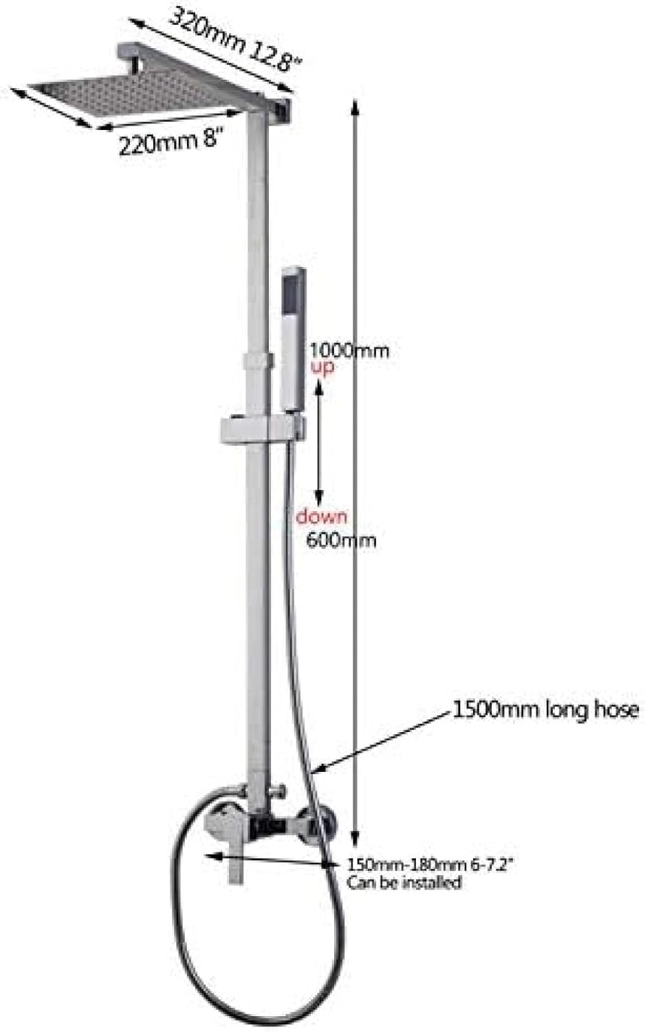 TECKI Chrome Wall Mount 8 Rain Shower Set with Handheld Mixer Faucet