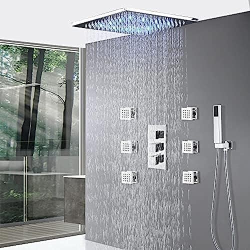 TECKI Thermostatic Shower System Set With 16 Inch Head And Handheld Tap