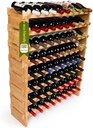 DECOMIL 8-Tier Bamboo Wine Rack 72 Bottle Capacity