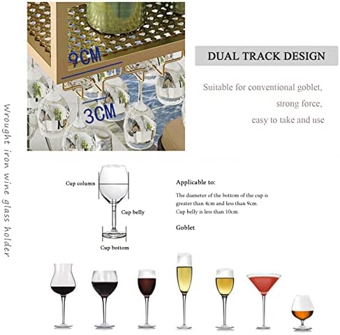 Iron Art Ceiling Wine Rack with Adjustable Chain and Glass Storage