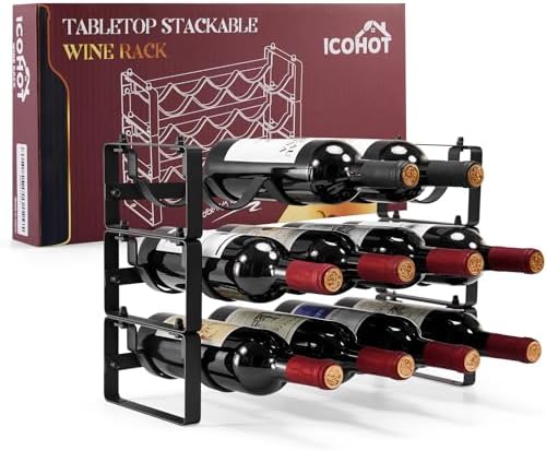 Stackable Wine Rack 3 Tier Freestanding Metal Bottle Holder for Cabinet