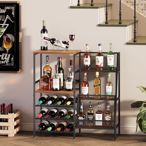 Hayexiha Freestanding 3-Tier Liquor Wine Cabinet with Fences