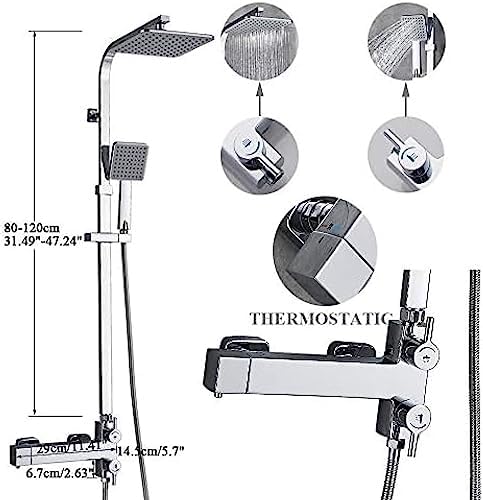 TECKI Rainfall Shower Faucet Set with Antique Brass and Bookshelf
