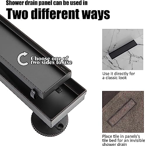 12 Inch Linear Shower Drain with Matte Black Hair Strainer 1