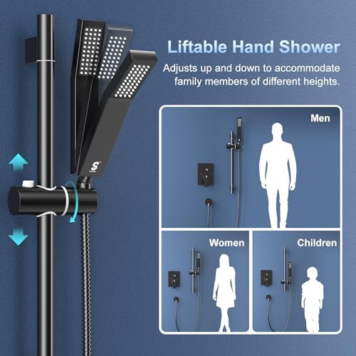SR SUN RISE 10 Inch Slide Bar Shower Combo Set Matte Black