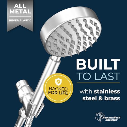 HammerHead Showers All Metal Handheld Shower Head with 6ft Hose and Brass Holder