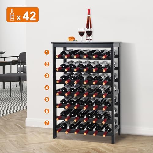 VASMIA 42 Bottles Bamboo Wine Rack 7-Tier Freestanding Floor