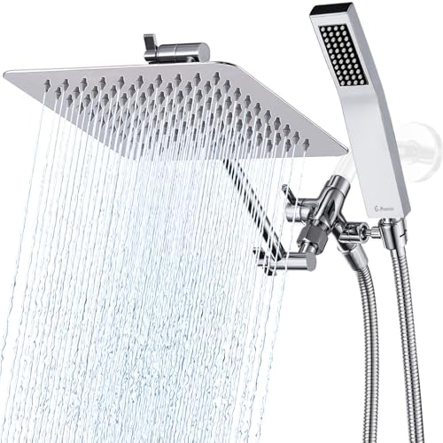 G-Promise 8 Inch Dual Square Shower Head with Handheld Combo - Chrome