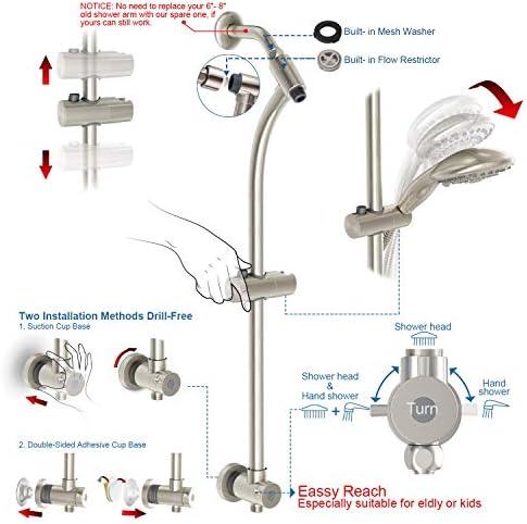 Handheld Showerhead Rain Combo with 275 Slide Bar 5ft Hose