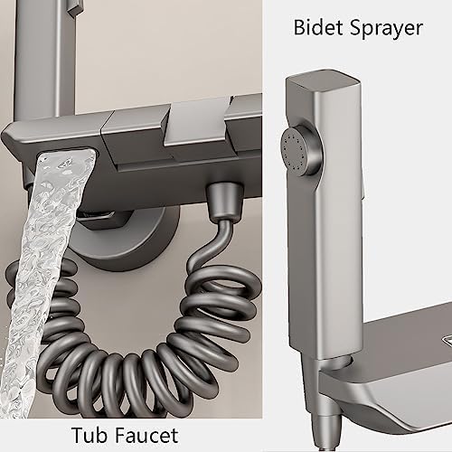 Piano Key Bathtub Faucet Set with 3 Functions Gray