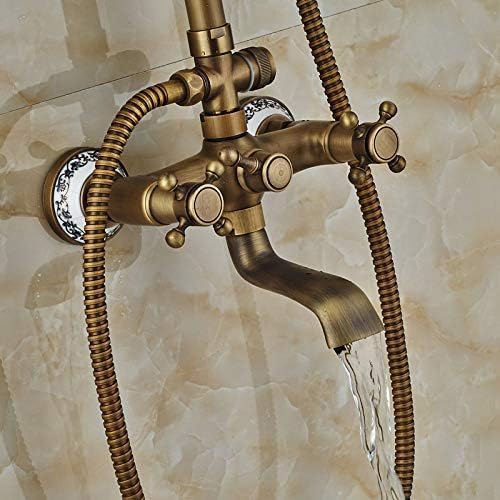 TECKI Antique Brass Shower Set with Dual Handles