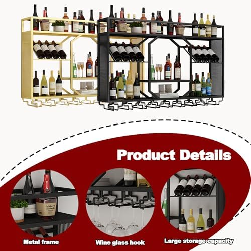 RAJYQODIS 4724in Wall-Mounted Wine Rack with Glass Holder