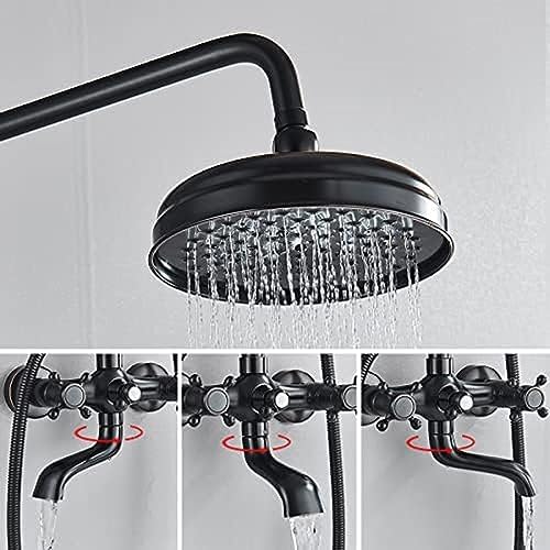 TECKI Dual Handle Bath Shower Set with Black Brass 8 Showerhead and Handshower