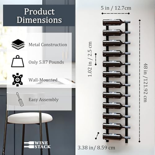12-Bottle Black Metal Wall Wine Rack Modern Industrial Style