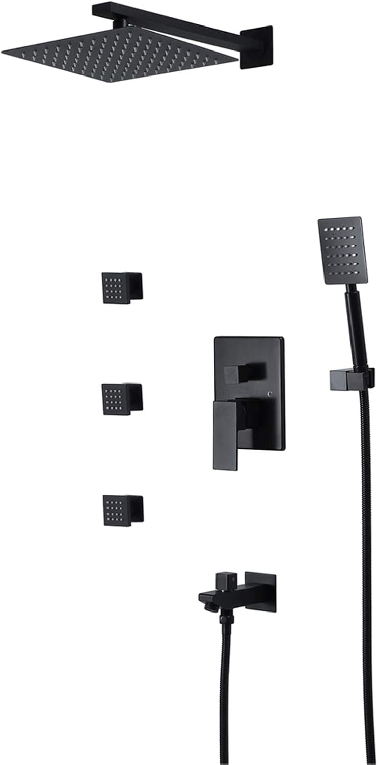 Rain Shower System with 10 Inch Square Head and Body Jets