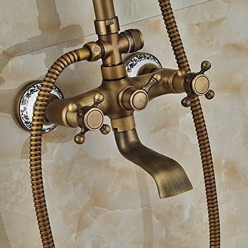 TECKI Antique Brass Shower Set with Dual Handles