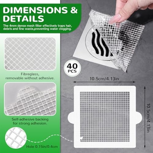40 Pack Disposable Square Hair Catcher for Drains