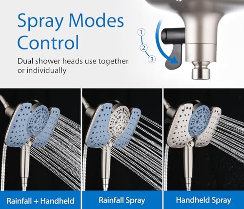 INAVAMZ 25GPM Nickel Shower Head with Handheld and 10 Spray Settings