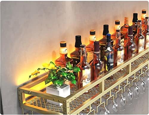 Wall-Mounted Metal Wine Rack with Glass Holder Gold 60x25x14cm