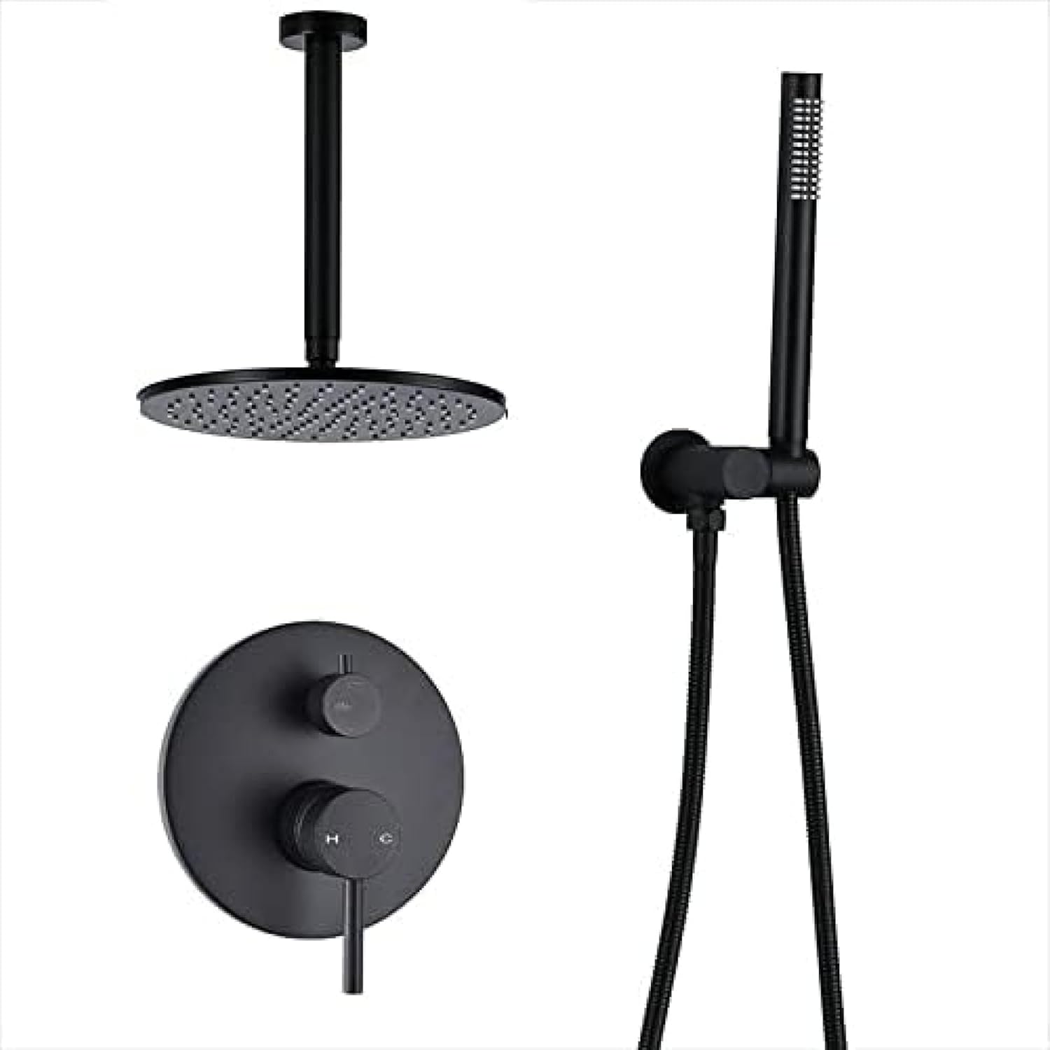 Brass Black Shower Set with Rain and Handheld Spray