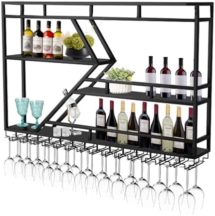 Wall Mounted Wine Rack with Stemware Storage 3-Tier Black Diamond Design