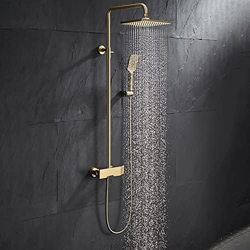 Brushed Gold Shower System Set with Adjustable Height and 3-Setting Handheld Shower