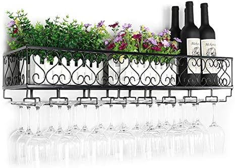 CGF- Wall Mounted Wine Rack with Iron Shelves and Glass Holders