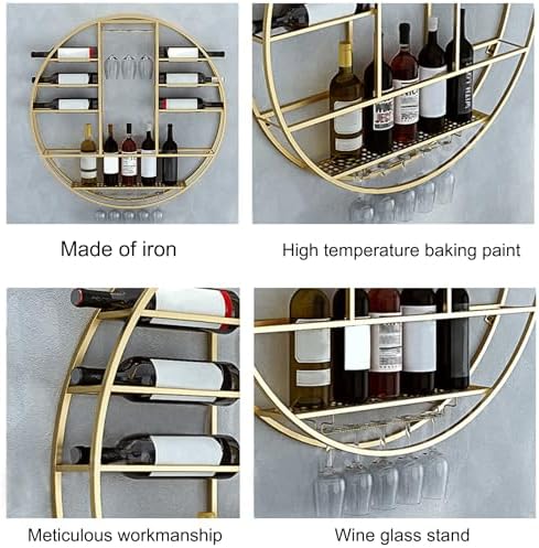 MeyeLo Wall-Mounted Round Wine Rack with Glass Holder 1