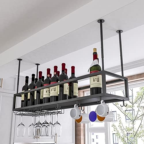 ZJDYDY Black Industrial Wine Rack Ceiling Hanging Holder
