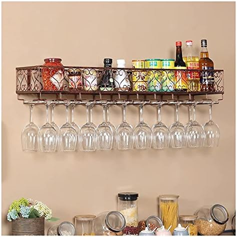 ALDEPO Wall Mounted Wine Rack with Glass Holder Rustic Metal Design 60x25x16CM Bronze