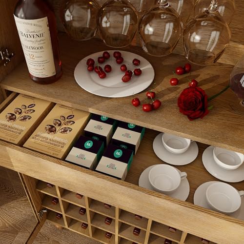 71 Oak Wine Bar Cabinet with Door and Glass Holder