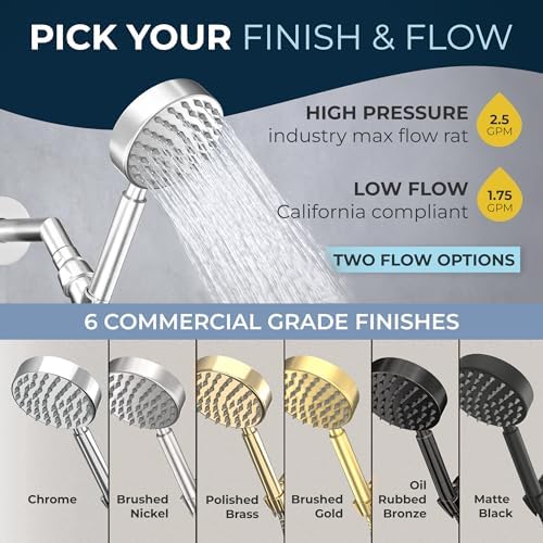 HammerHead Showers All Metal Handheld Shower Head with 6ft Hose and Brass Holder