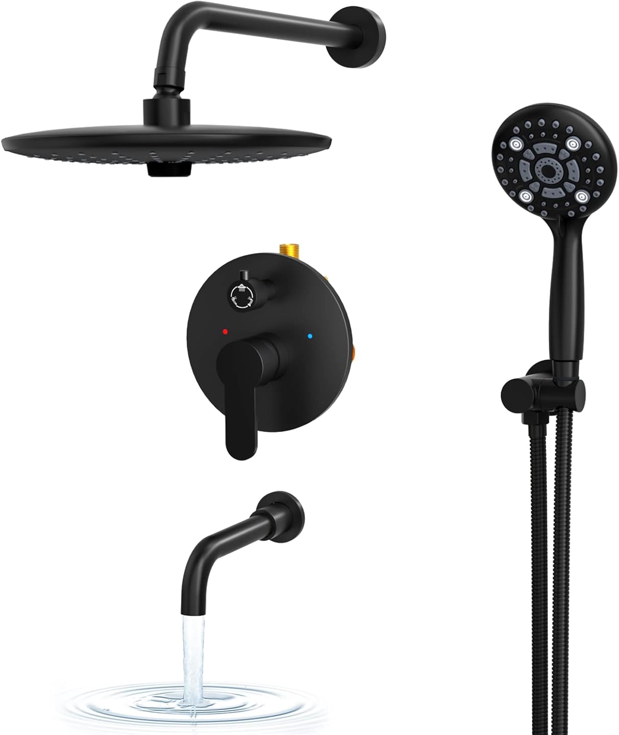 SR SUN RISE 10 Inches Matte Black Wall Mounted Shower System 1