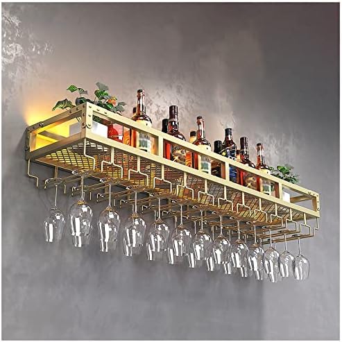 Wall-Mounted Metal Wine Rack with Glass Holder Gold 60x25x14cm