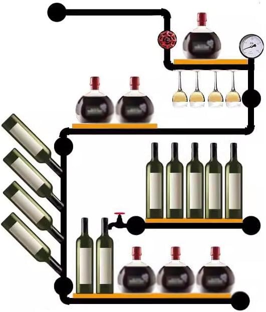 Industrial Style Wall-Mounted Wine Racks with Iron Pipe Design