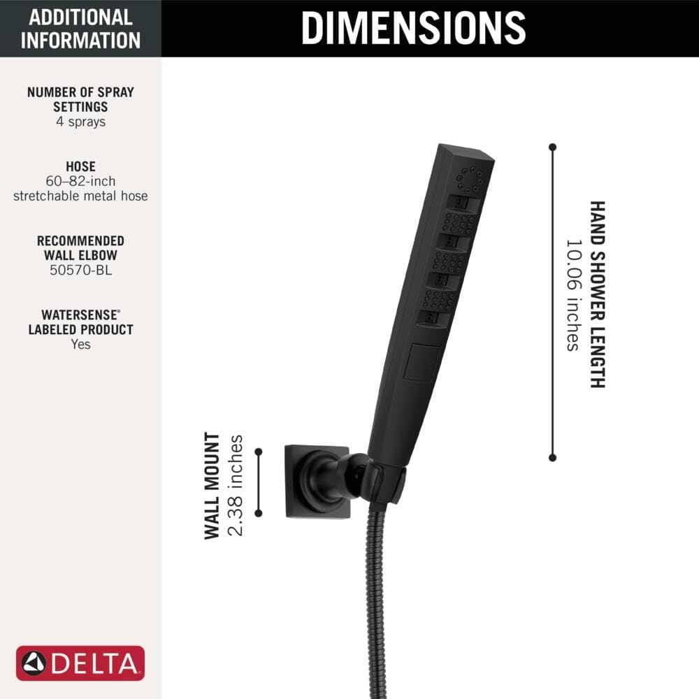 Delta H2Okinetic Hand Held Shower with Hose Matte Black