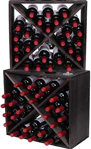 FDHUIJIA 48-Bottle Solid Wood Wine Rack Cube Rustic