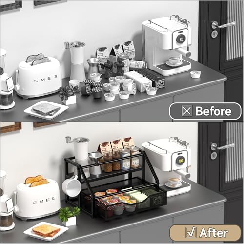 Homedawn Coffee Syrup 2-Tier Rack Organizer Black