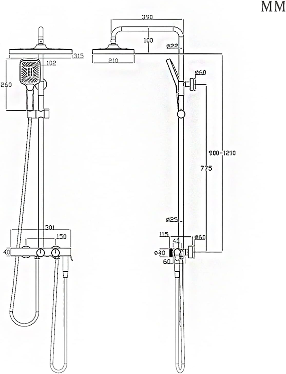 uhyOHF Thermostatic Rain Shower Combo Set