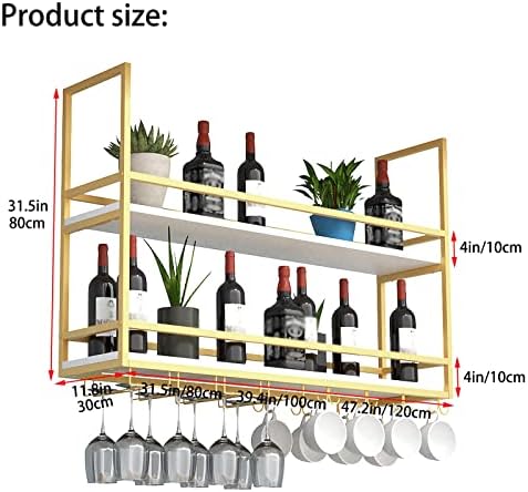 ZJDYDY 2 Tier Ceiling Wine Rack with Stemware Holder and Guard Rail