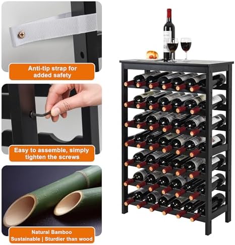 VASMIA 42 Bottles Bamboo Wine Rack 7-Tier Freestanding Floor