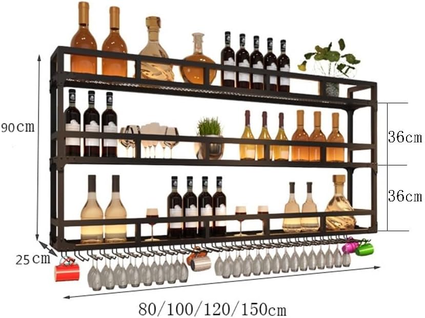 SilteD Wall-Mounted Wine Rack with LED 80x25x90cm Black Industrial Style