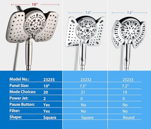 INAVAMZ 25GPM Nickel Shower Head with Handheld and 10 Spray Settings