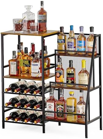 Hayexiha Freestanding 3-Tier Liquor Wine Cabinet with Fences