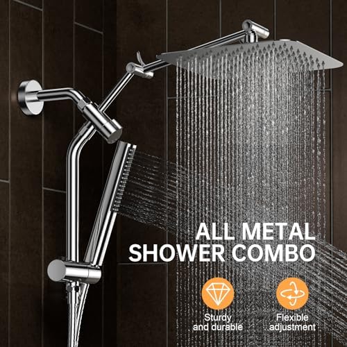 Veken 10 Inch All Metal Rain Shower Head with Handheld Spray Combo